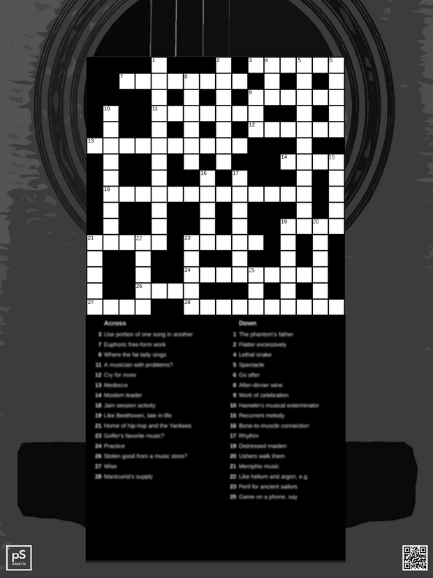 Music Crossword Puzzle For E-Ink Tablets