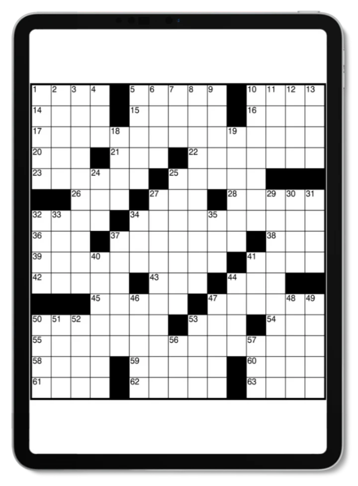 E-ink tablet displaying a crossword puzzle